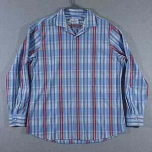 Mizzen Main Men's Trim Fit Button Up Dress Shirt Blue Size XXL Plaid Red Stretch